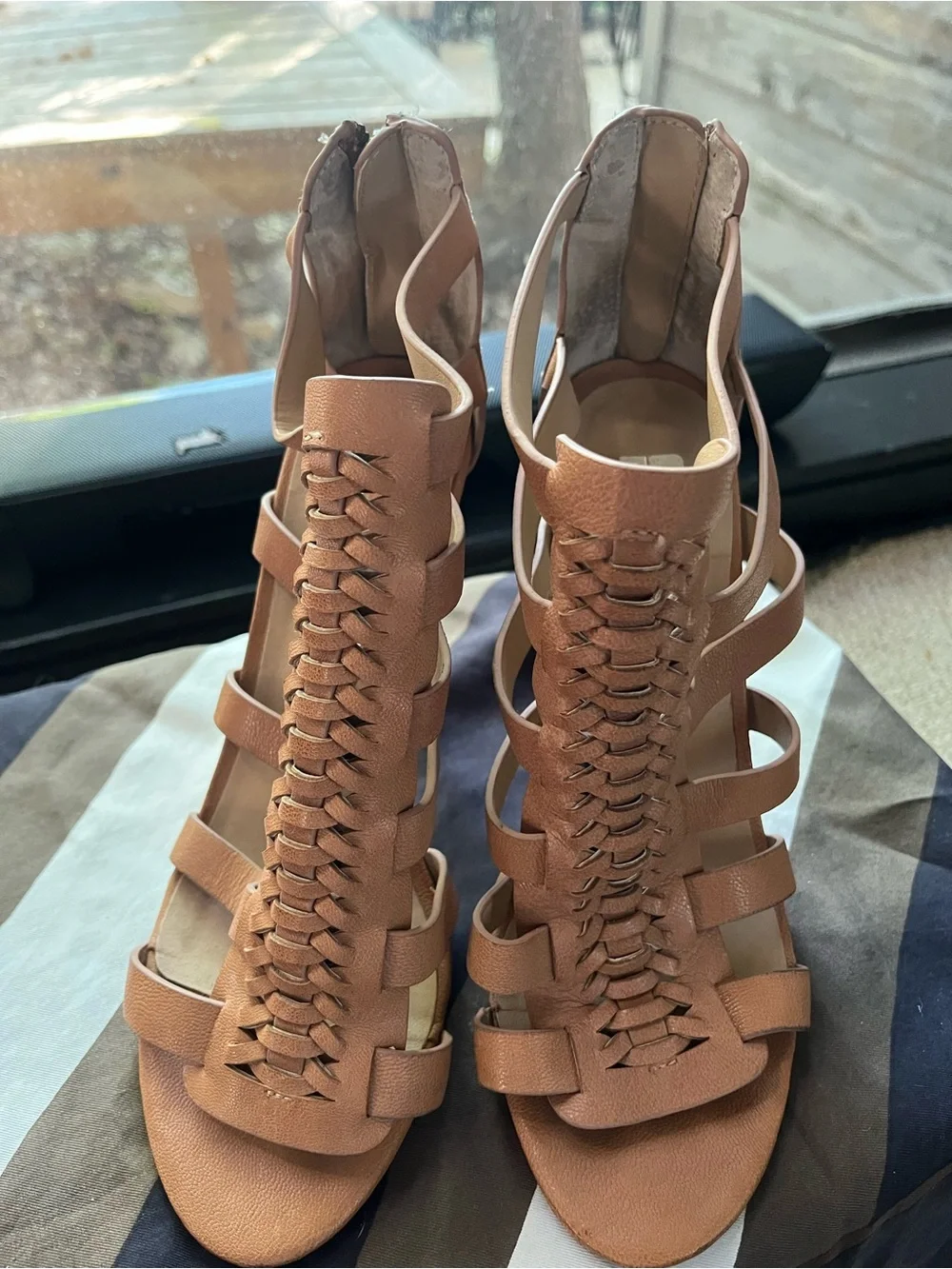 Joe's Jeans Brown Strappy Woven Heeled Sandals